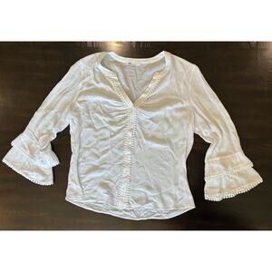 DR2 Women’s White Long Flare Sleeve Button Top Blouse Size L